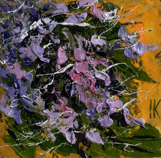 Lilac Painting Floral Original Art Flower Small Oil Impasto Artwork Home Wall Art 6 by 6" by Halyna Kirichenko