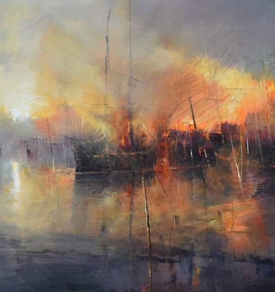 " Harbor of destroyed dreams - Morning After .... " W 125 x H 100 cm