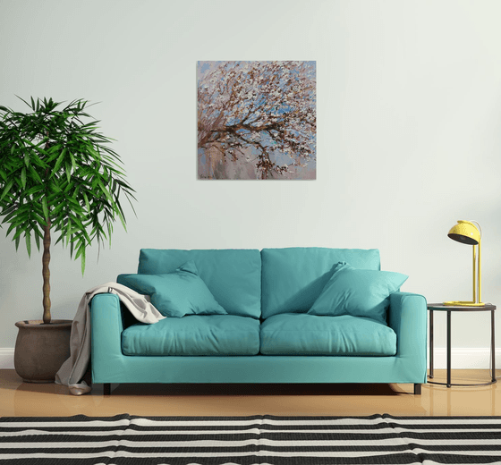 Blooming tree Original impasto oil painting