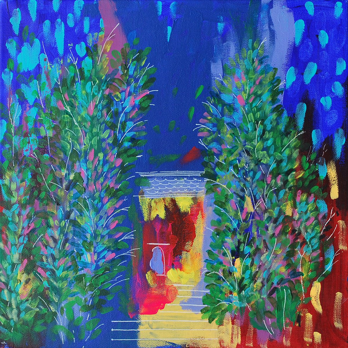 Abstract Botanical Acrylic Painting By Aasiri Wickremage, 16 X 16, A Spring Night, Original Artwork