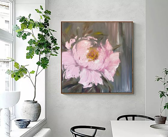 Pink Peony on Grey