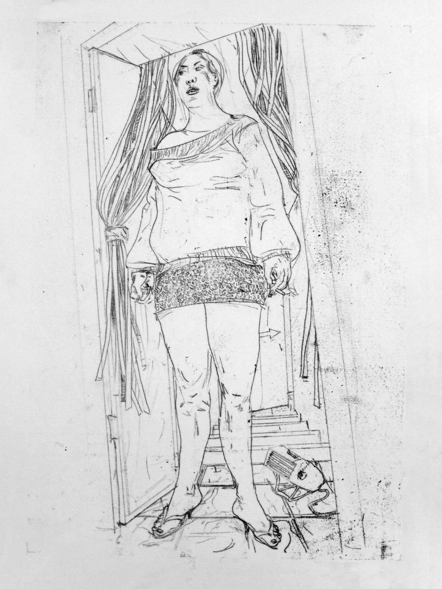 Illustrative Portrait Limited Edition Print By John Sharp, 17 X 23, Soho Doorway No.4 V02, Original Artwork