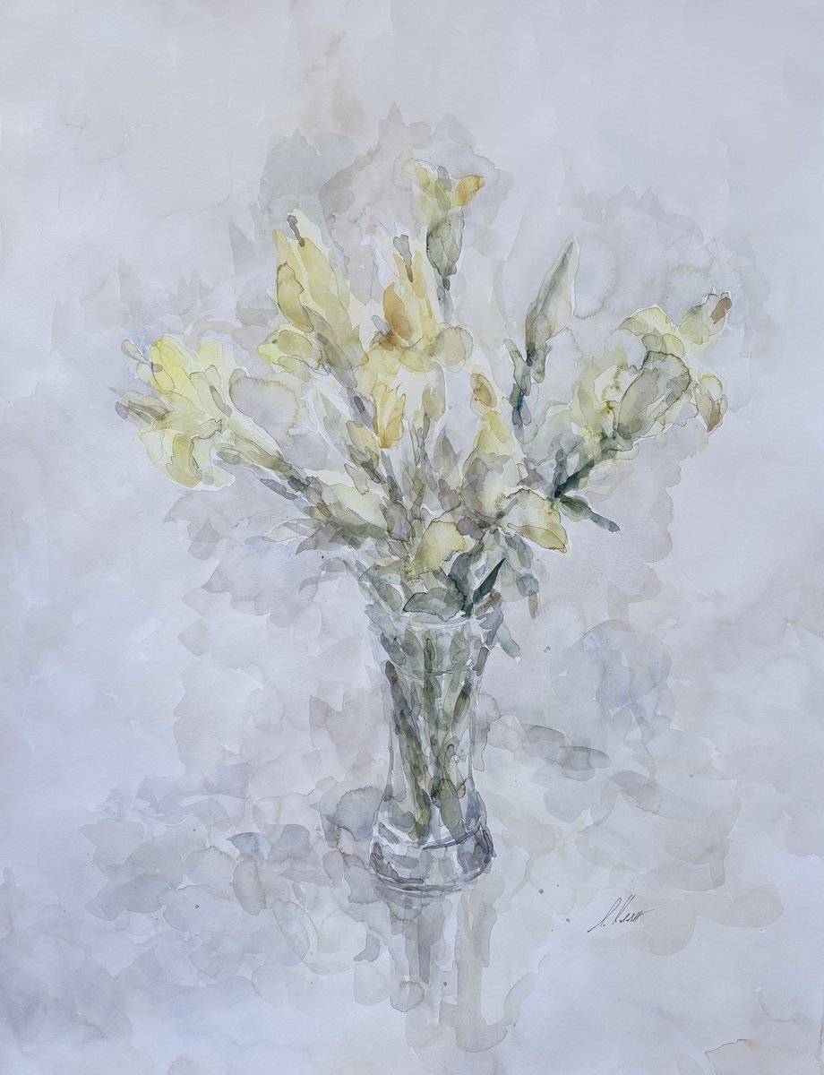 Impressionistic Watercolour , Lilies 50X65 Cm 2025 By Elena Klyan, 20 X 26, Artwork For Sale On Artfinder