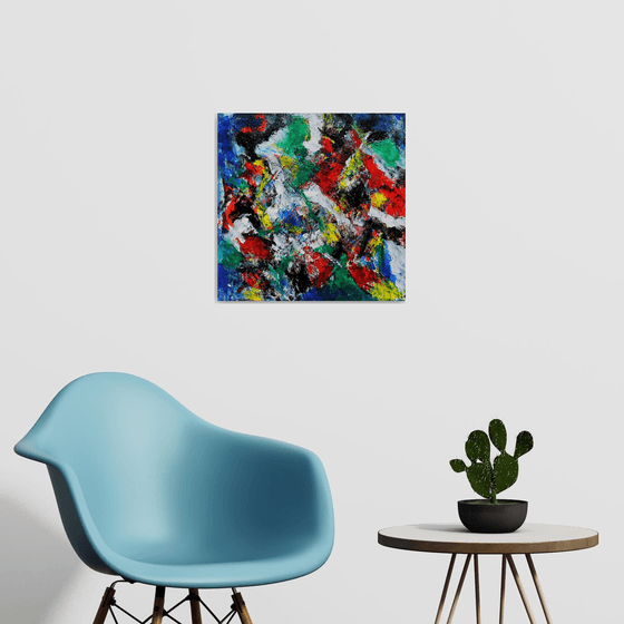 abstract acrylic painting on material canvas with bright colors "colored signs" unique work Alessandro Butera