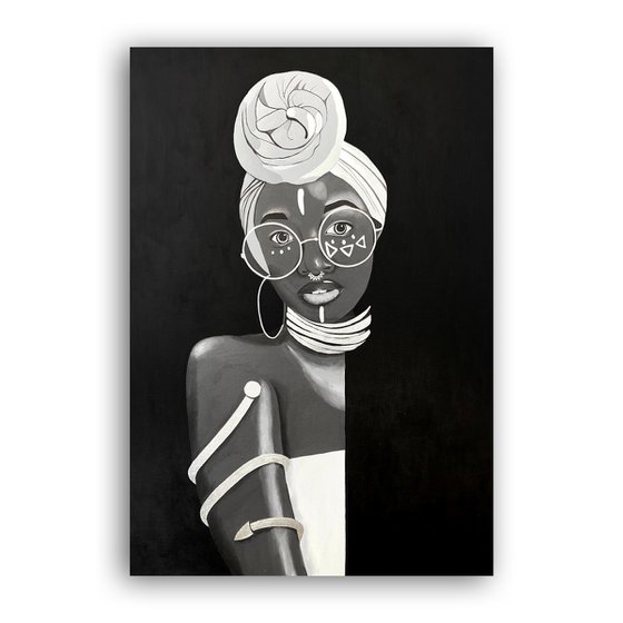 Geometry and Grace - stylized portrait African woman