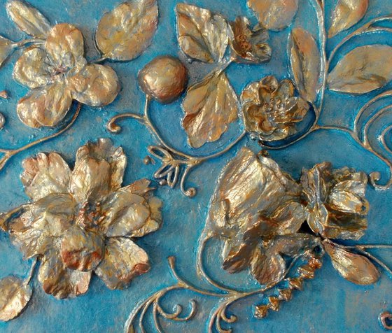 sculptural wall art "Azure and Bronze"