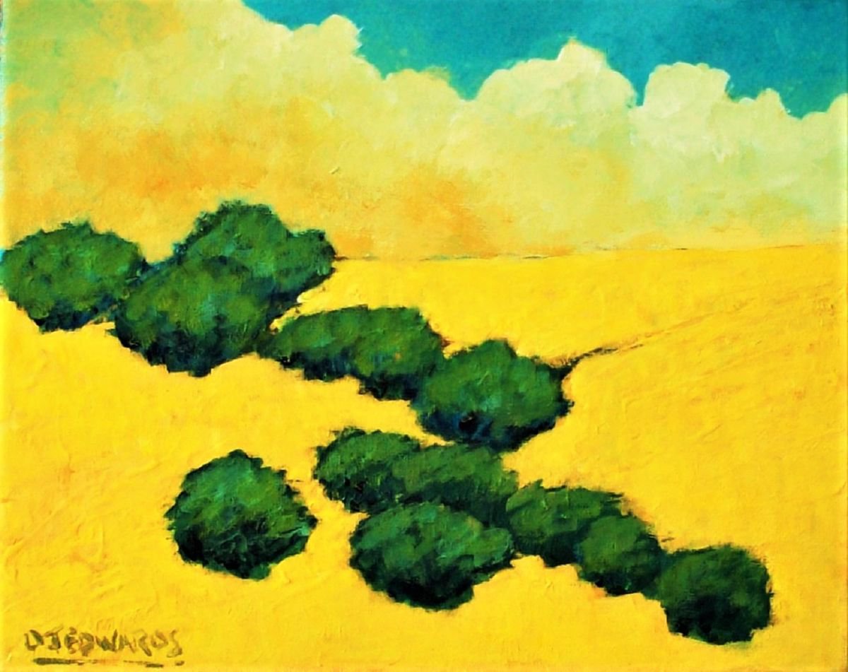 Impressionistic Landscape Acrylic Painting By David J Edwards, 10 X 8, Golden Hillside, Okanagan, Original Artwork