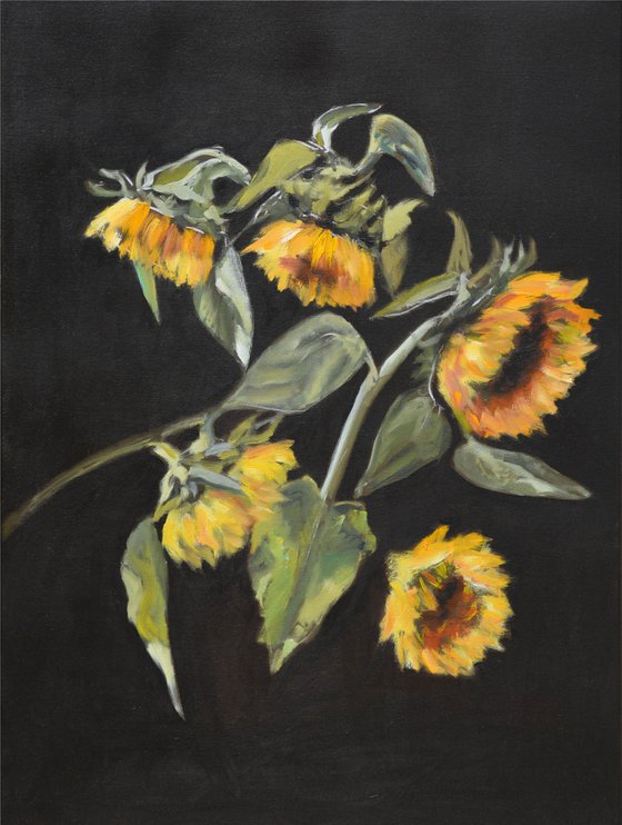 Yellow Sunflowers on the dark background impressionism Home Decoration Expression Love dynamics Energy energetic painting elegant flower painting