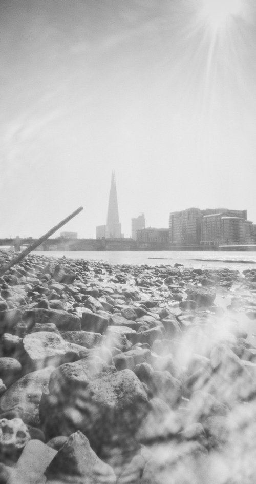 River Thames towards the Shard with pinhole sunflare, London by Paula Smith