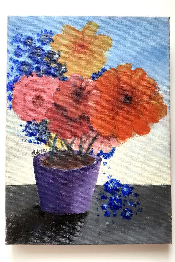 Small Acrylic Painting 4" x 6" on Canvas - 'Fragrant Bouquet'
