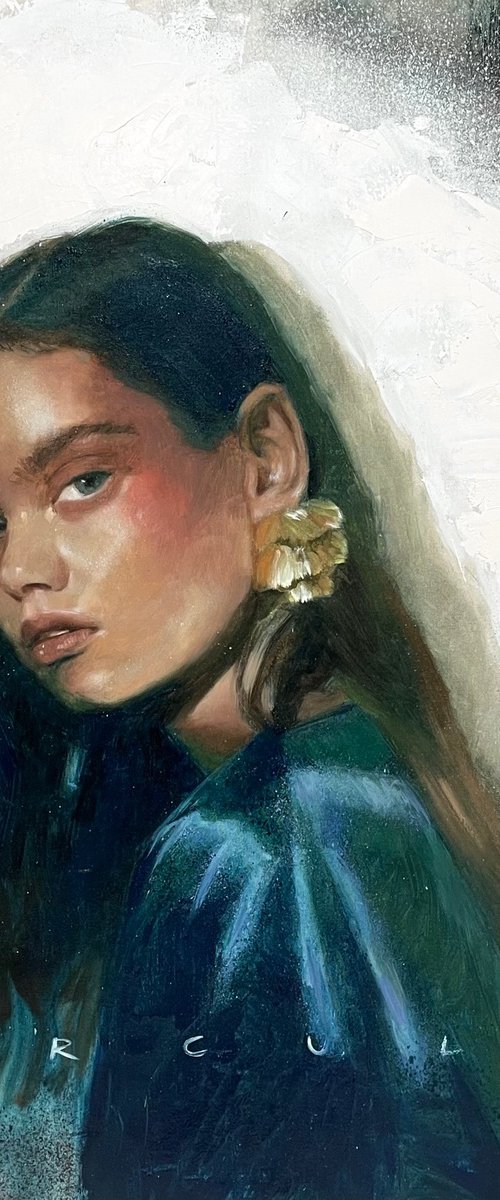 The Golden Earring, portrait of a woman in sunlight by Renske Karlien Hercules