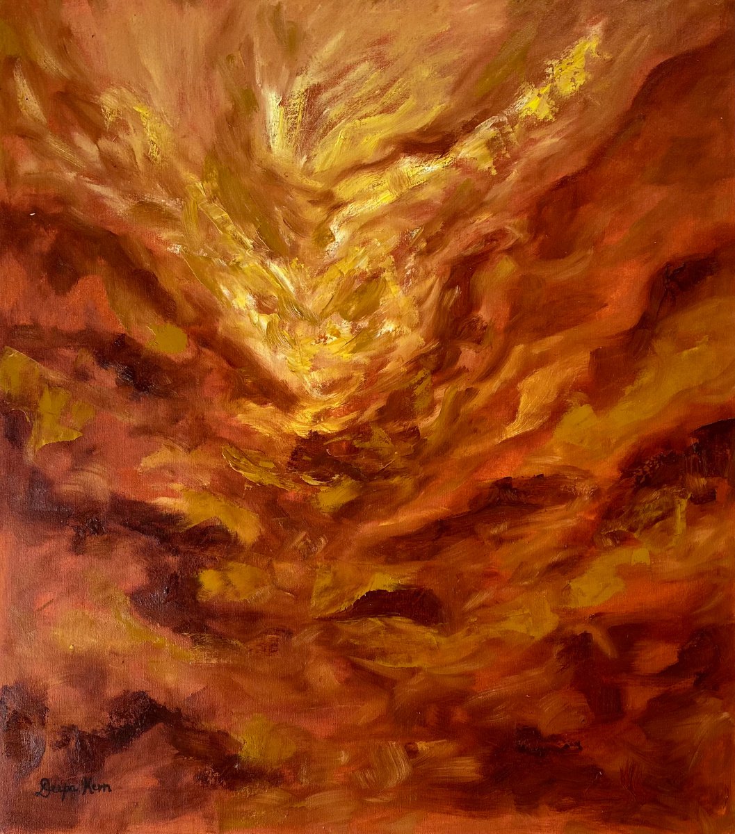 Organic Abstract Oil Painting By Deepa Kern, 28 X 31, Far Horizon, Original Artwork