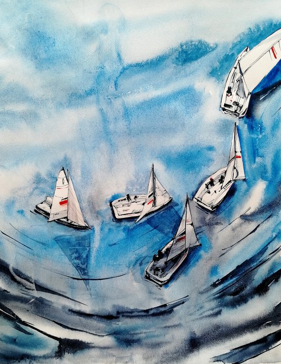 Sailboat painting. Seascape