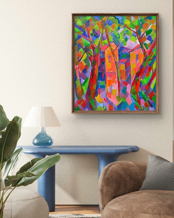 Houses through the trees