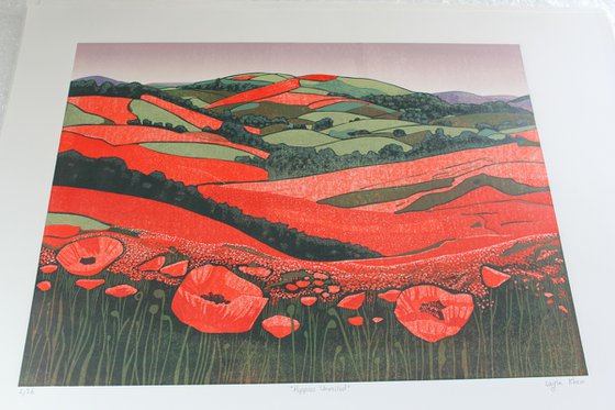 Poppies Unveiled - Linocut