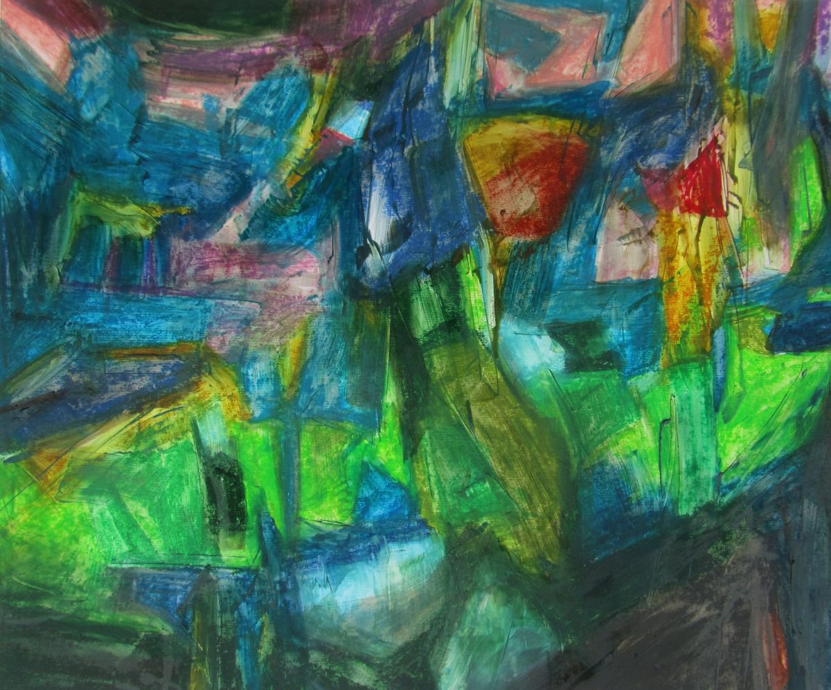 Organic Abstract Painting By Abhishek Kumar, 1 X 1, Green Spirits, Original Artwork