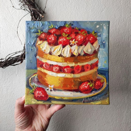 Strawberry cake - Original oil painting