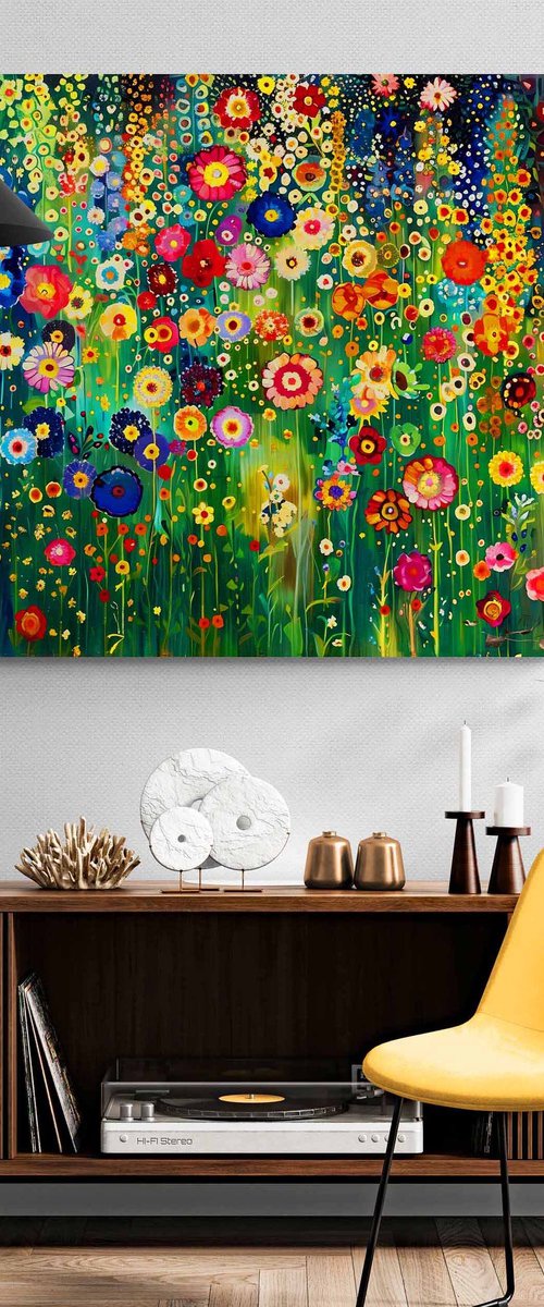 Klimt's garden. Colorful abstract floral painting with vivid flowers by BAST