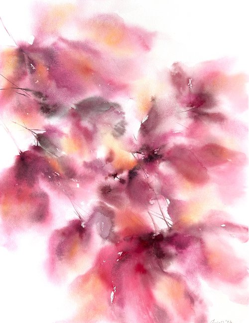 Flowers in pink colors. Abstract floral wall art by Olga Grigo