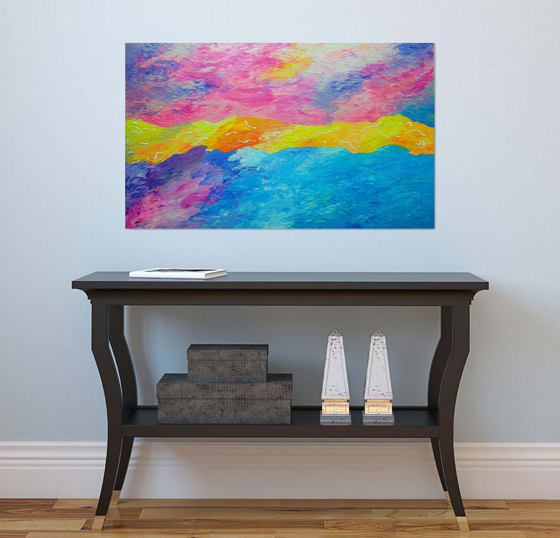 Awakening -  large, abstract colorful aerial sky painting; home, office decor; gift idea