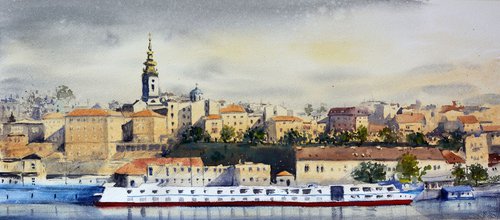 Savamala u zutom i sivom / Savamala in yellow and gray by Nenad Kojić watercolorist