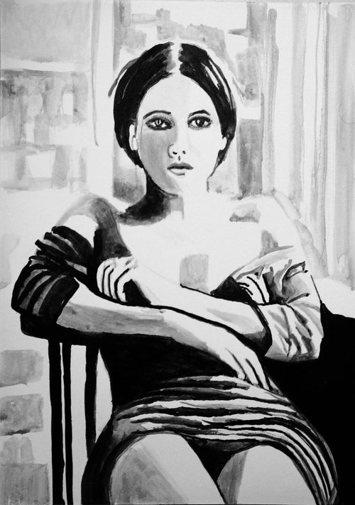 Sitting woman  / 33 x 23.3 cm by Alexandra Djokic