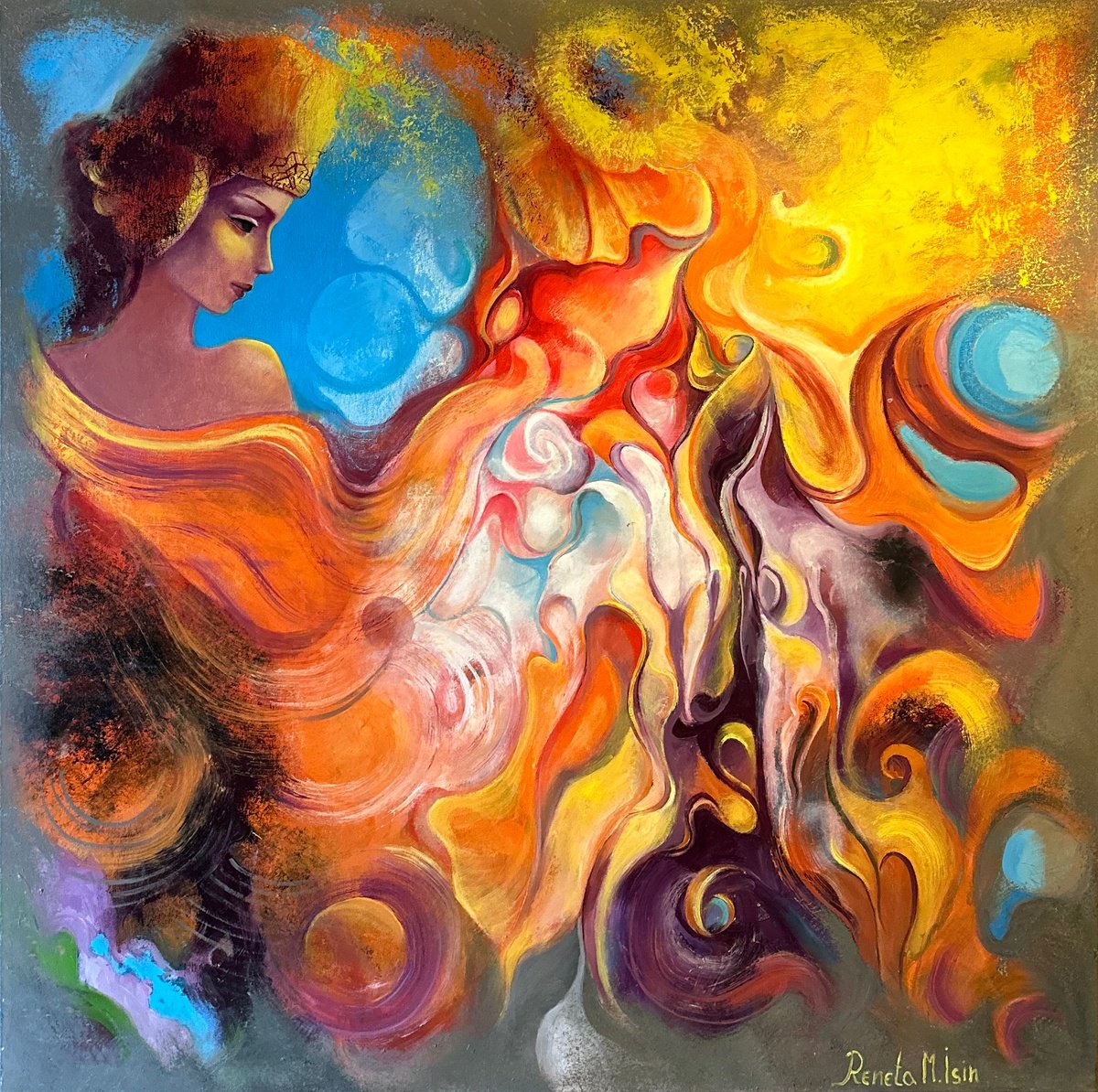 Portrait Oil Painting By Reneta Isin, 47 X 47", " Divna ", Original Artwork