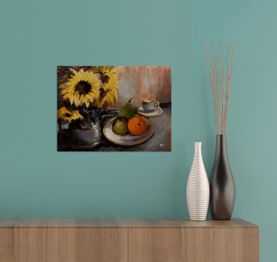 Still life with Sunflowers and fruit