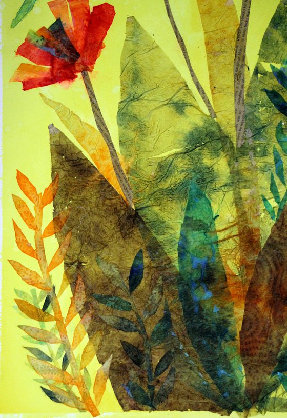 Tropical 1, Colored tissue collage on paper, 50 x 70 cm