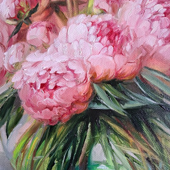 Peonies in vase painying