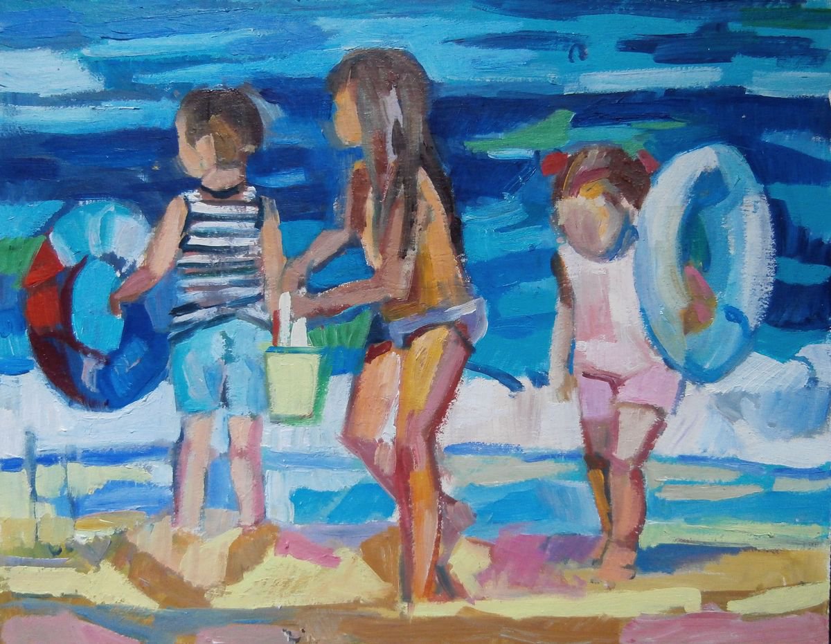 Children At The Beach By Maja ?okic Mihajlovic, 10 X 8, Artwork For Sale On Artfinder