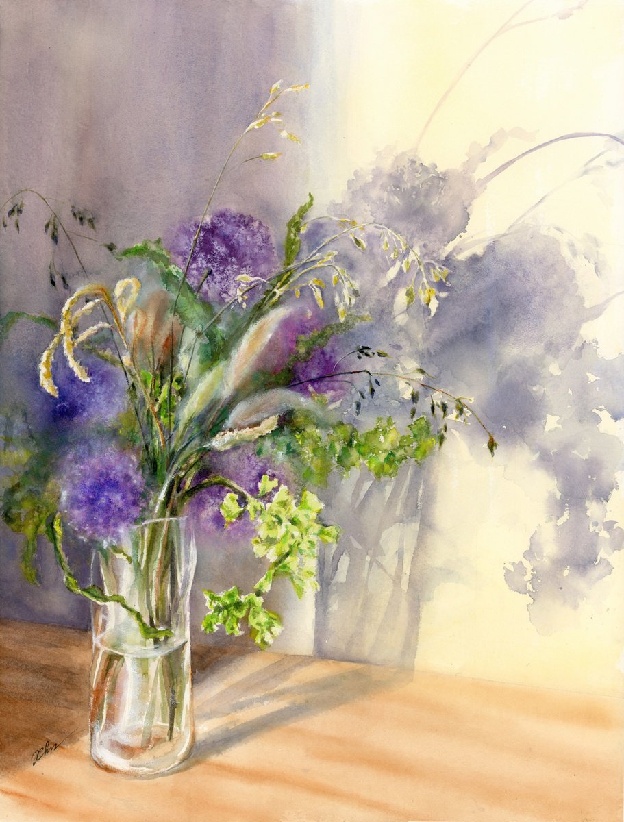 Impressionistic Still Life Watercolour By Cecilia Xiao, 18 X 24, Beautiful Morning, Original Artwork