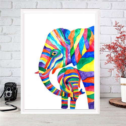 Family of elephants, watercolor art by Luba Ostroushko