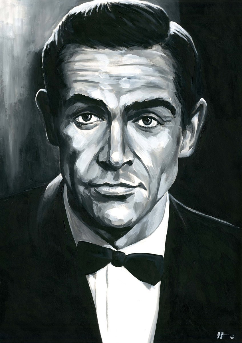 Impressionistic Portrait Acrylic Painting By Alex Stutchbury, 18 X 25, Sean Connery - James Bond 007, Original Artwork