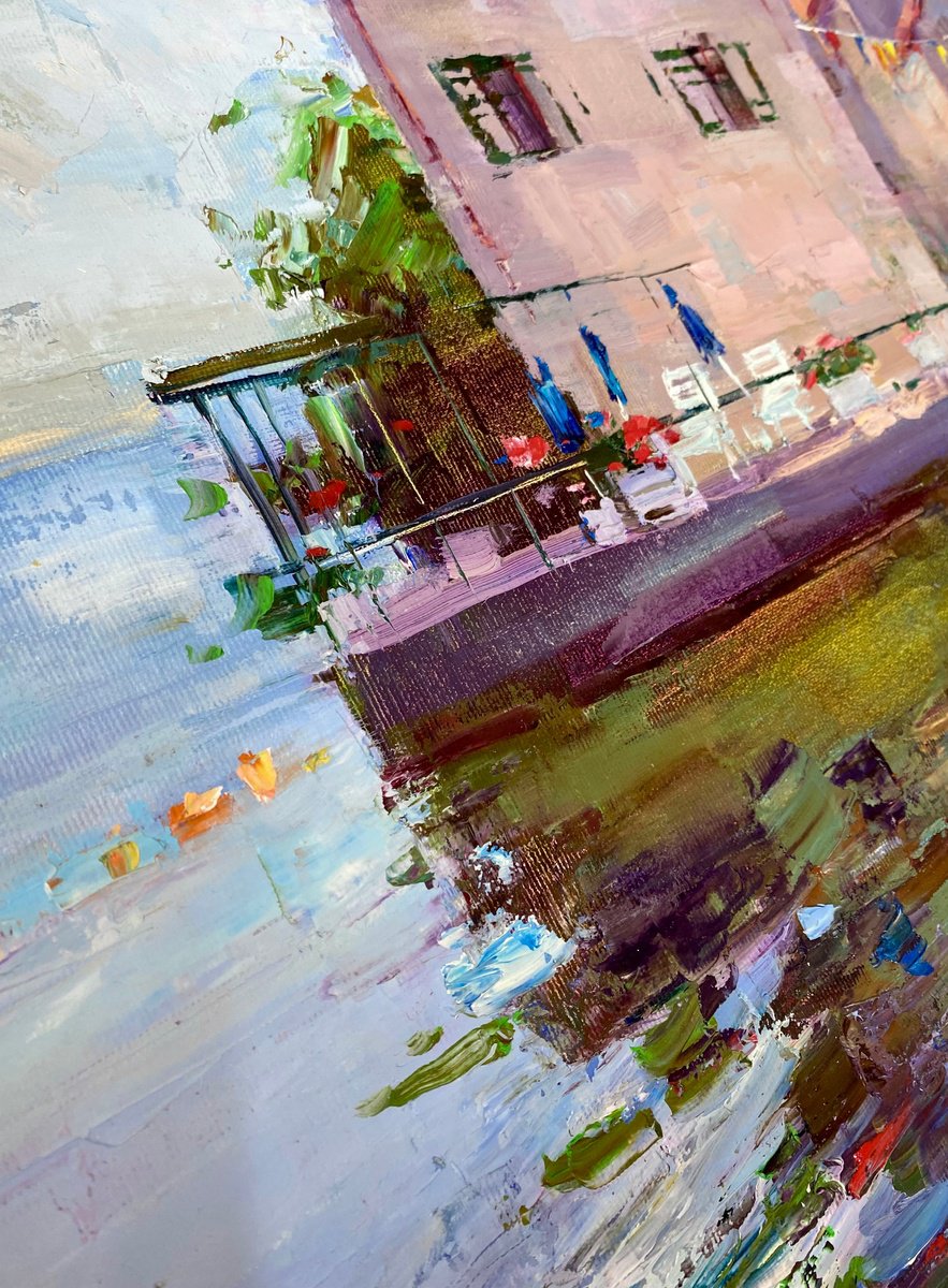 Impressionistic Landscape Oil Painting By Tetiana Shendryk, 24 X 16", House By The Sea, Original Artwork