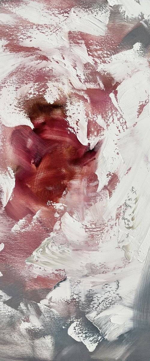 Texture white peony. Getle impasto peony painting. by Marina Skromova