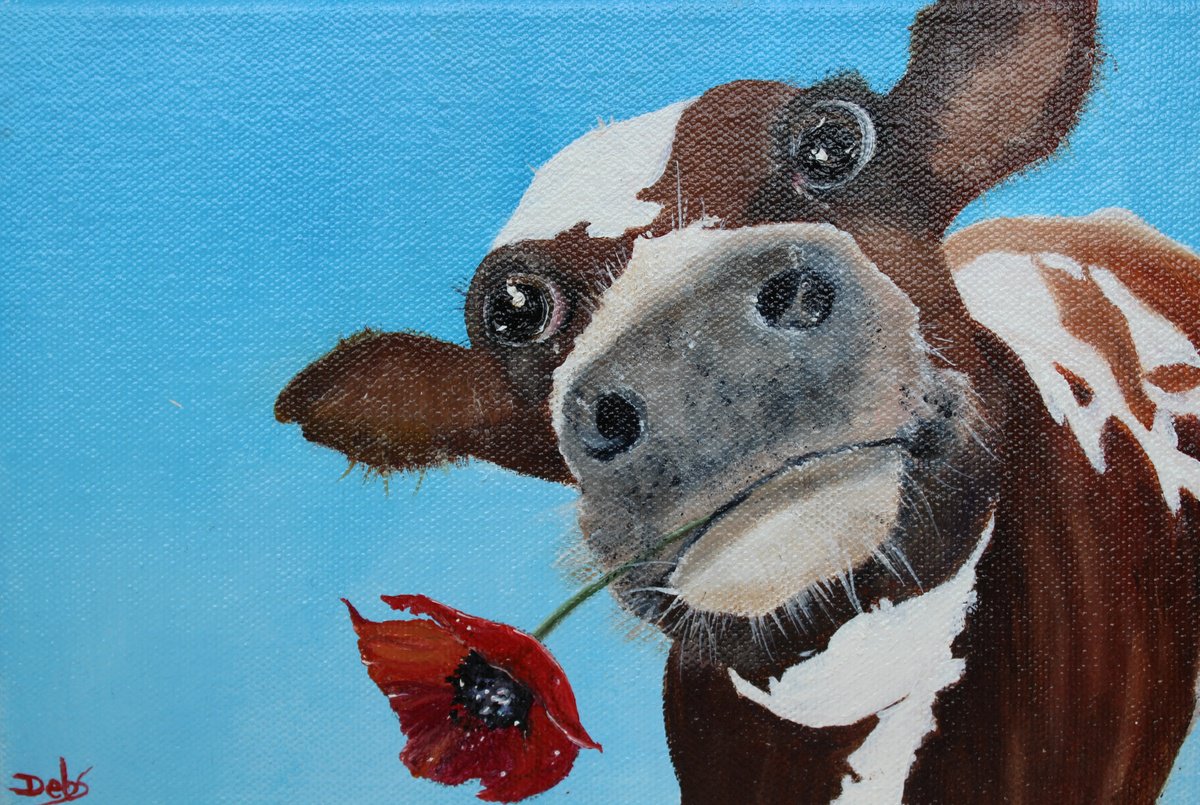 Impressionistic Animal Oil Painting By Debbie Young, 10 X 6, Karen The Moo, Original Artwork