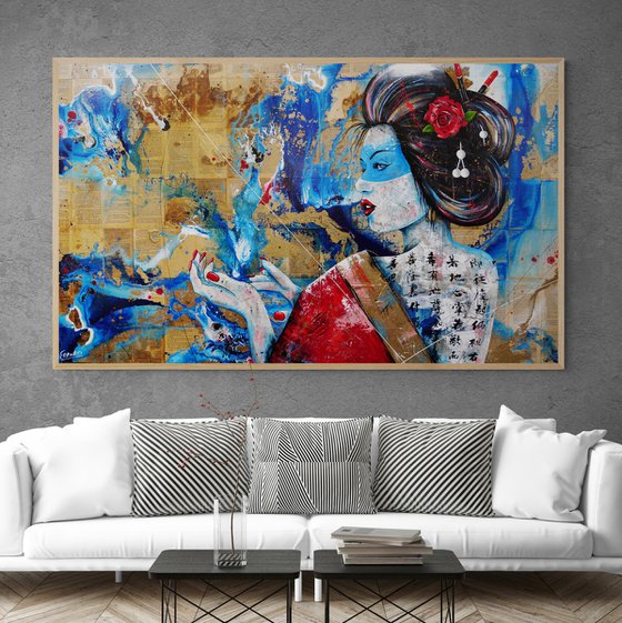 Suisei 200cm x 120cm Geisha Book Page Abstract Realism Art