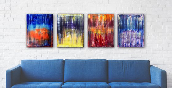 "Melting Point" - Save As A Series - Original Large PMS Abstract Quadriptych Oil Paintings On Canvas - 64" x 20"