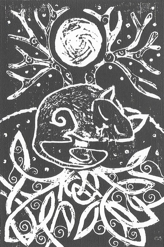 Celtic Cat - Original Lino Print