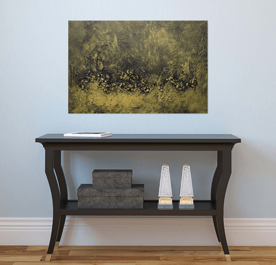 Large Abstract Textured Painting Black and Gold. Modern Art with Heavy Texture. Abstract Landscape Contemporary Artwork for Livingroom or Bedroom