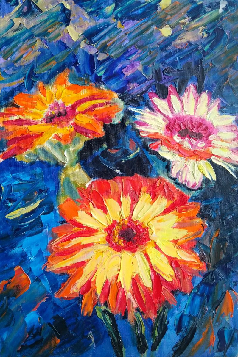 Daisy Painting Floral Original Art Dasies Flower Wall Art by Yulia Berseneva