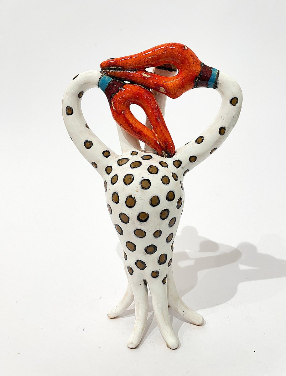 Expressive Animal Clay Sculpture By Viktor Zuk, 6 X 10", White Crab, Original Artwork