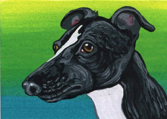 ACEO ATC Original Miniature Painting  Greyhound Whippet Pet Dog Art-Carla Smale