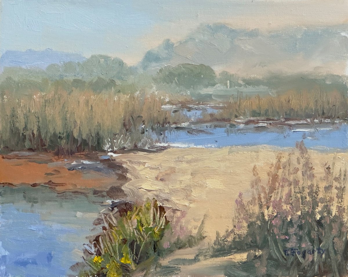 Impressionistic Landscape Oil Painting By Tatyana Fogarty, 10 X 8", Carmel River Lagoon Plein Air, Original Artwork