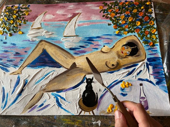Woman Nude Black Cat
