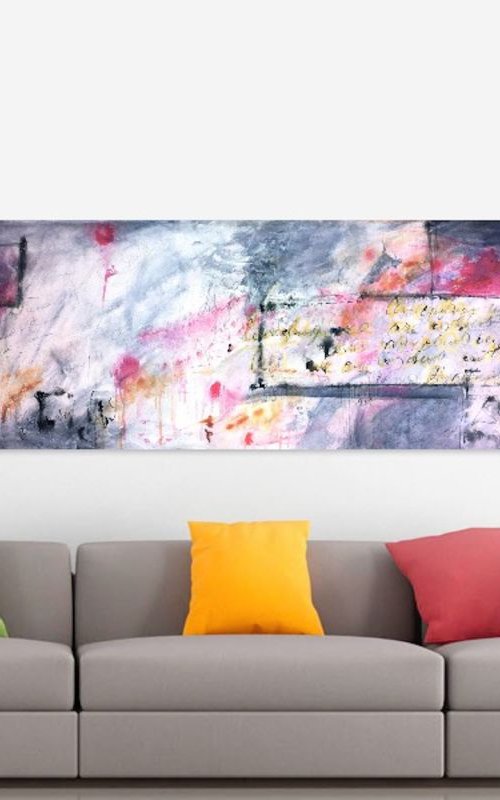 Pink, Gold and Black abstract by Laura Spring