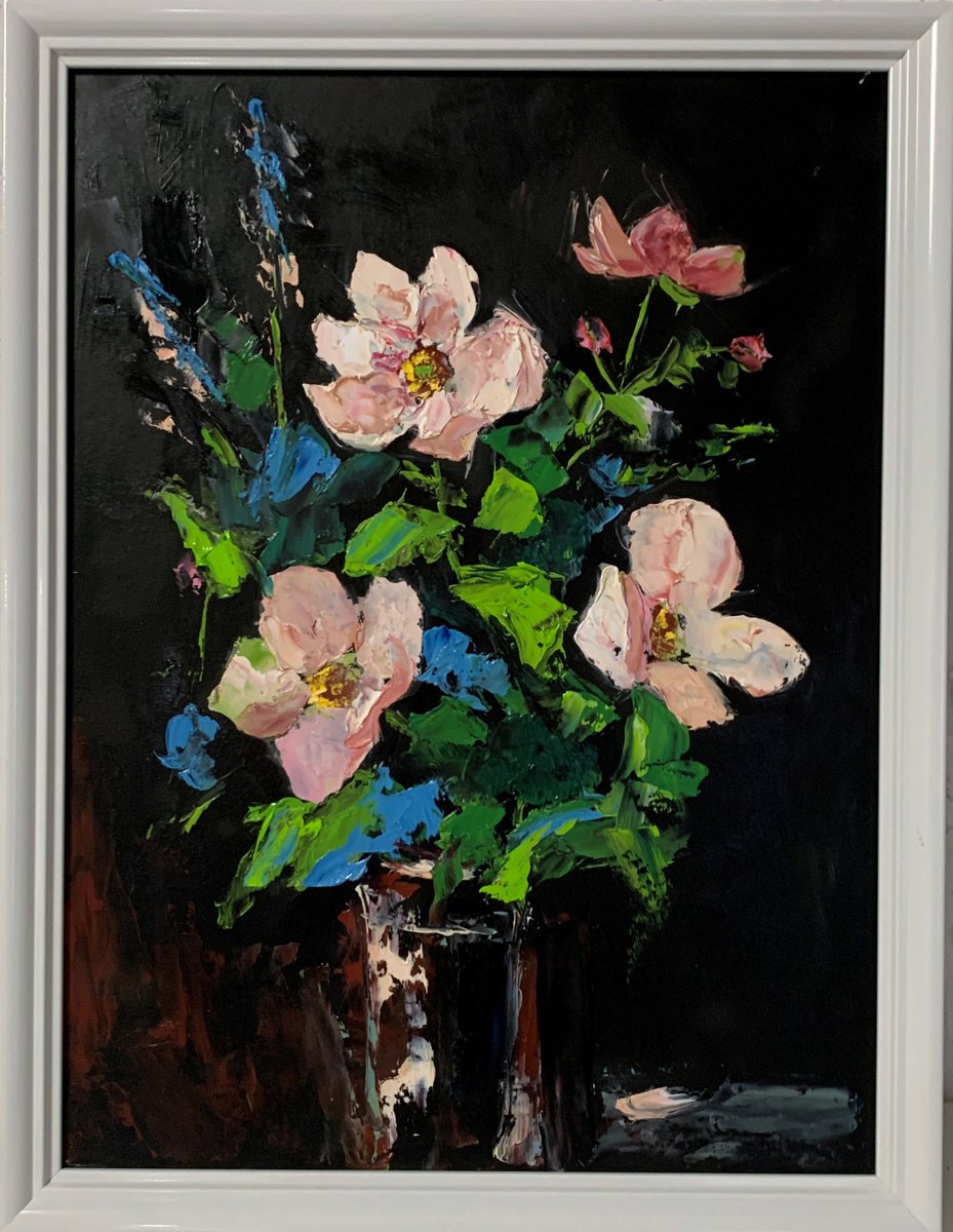 Abstract Flowers. Original impasto, Palette knife oil painting. by Vita Schagen