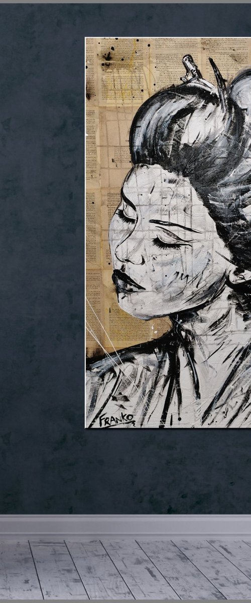 Geisha Study #3 75cm x 100cm Geisha Book Page Urban Pop Art by Franko