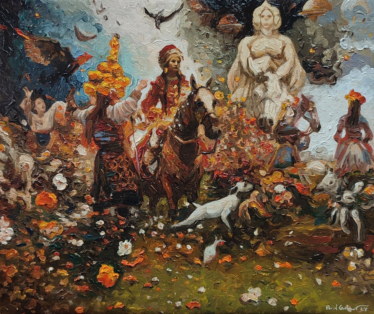 Surrealistic Portrait Oil Painting By Pavel Guliaev, 24 X 20", "Planetary Parade", Original Artwork